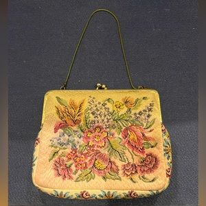 Vintage 1960s Empress Bag Floral Tapestry Bag with Gold Chain Small Evening Bag